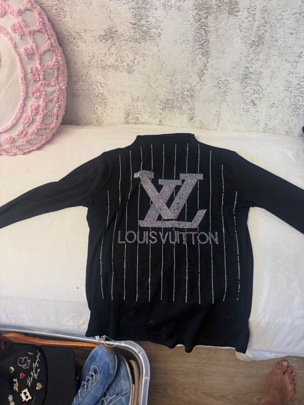 Louis Vuitton Black Crystal Logo Cardigan